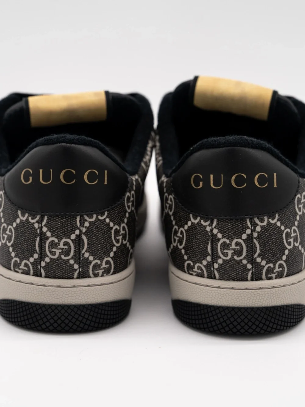 Gucci Men's Sneakers Screener Leather Black GG Supreme Web size 8.5G 9 US